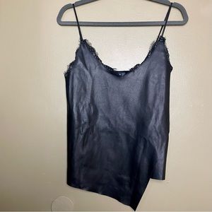 Zara Knit Black Leather Asymmetrical Top Med